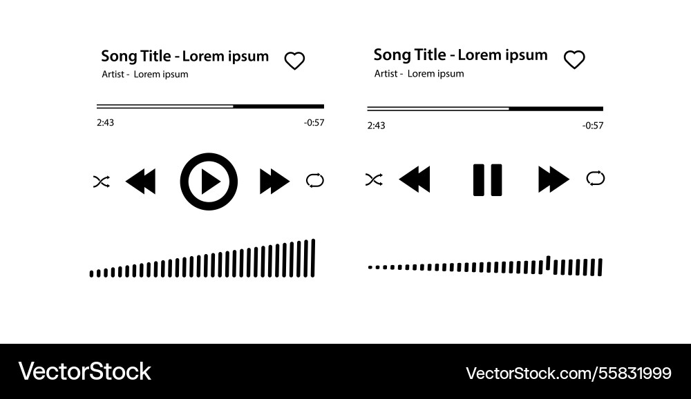 Music player song plaque with buttons loading bar vector image