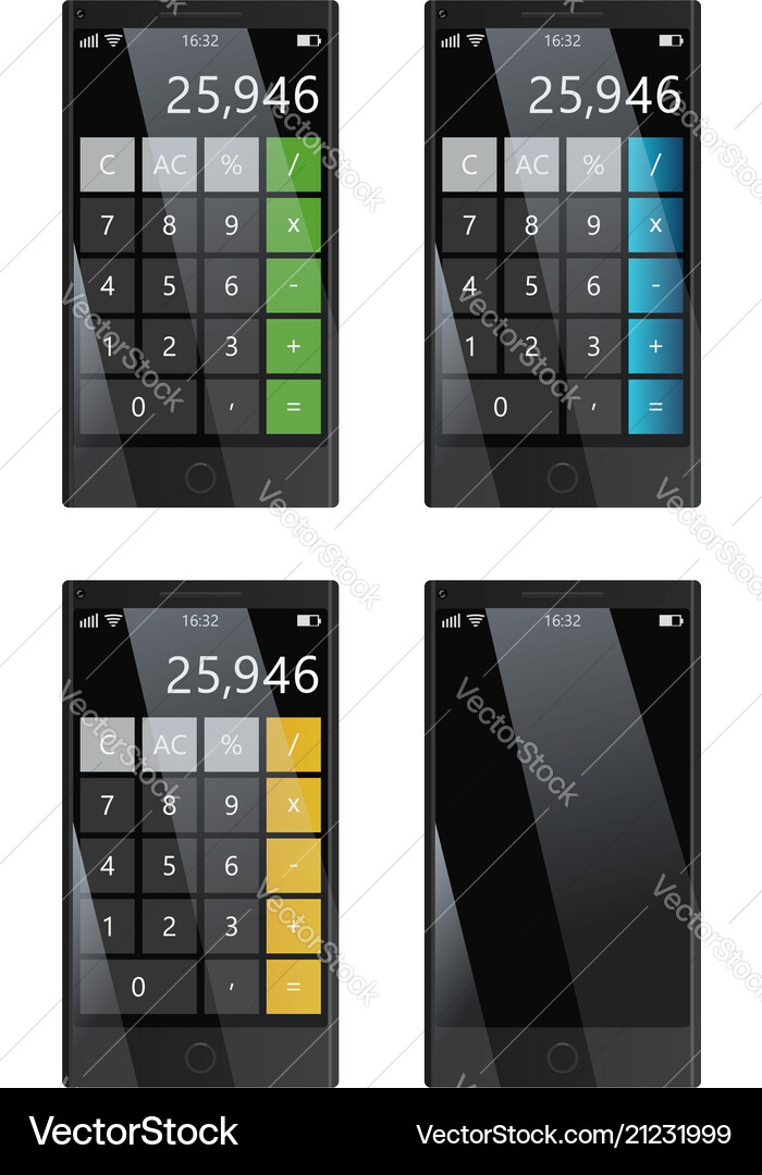 Set of smartphones with calculator empty display Set of smartphones with calculator empty display vector image
