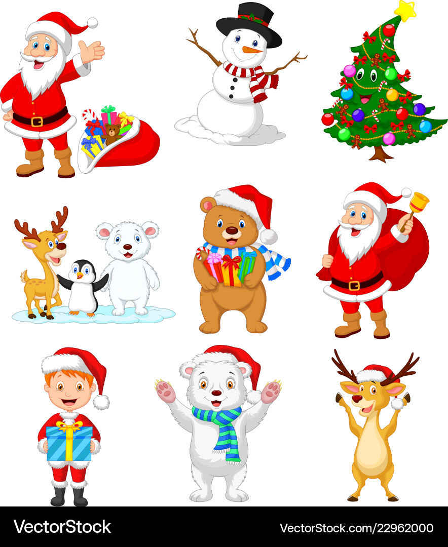 Cartoon Santa & Animal Pals Vector Image