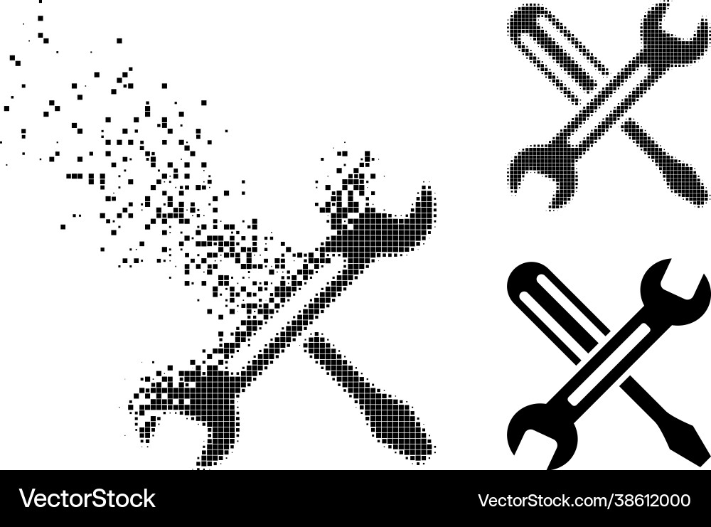 Disintegrating and halftone dotted tuning icon Disintegrating and halftone dotted tuning icon vector image