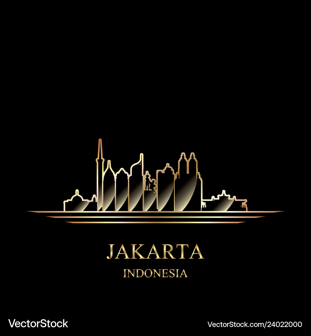 Gold silhouette of jakarta on black background Vector Image