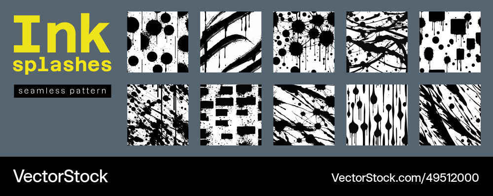Ink splashes seamless pattern collection set Vector Image