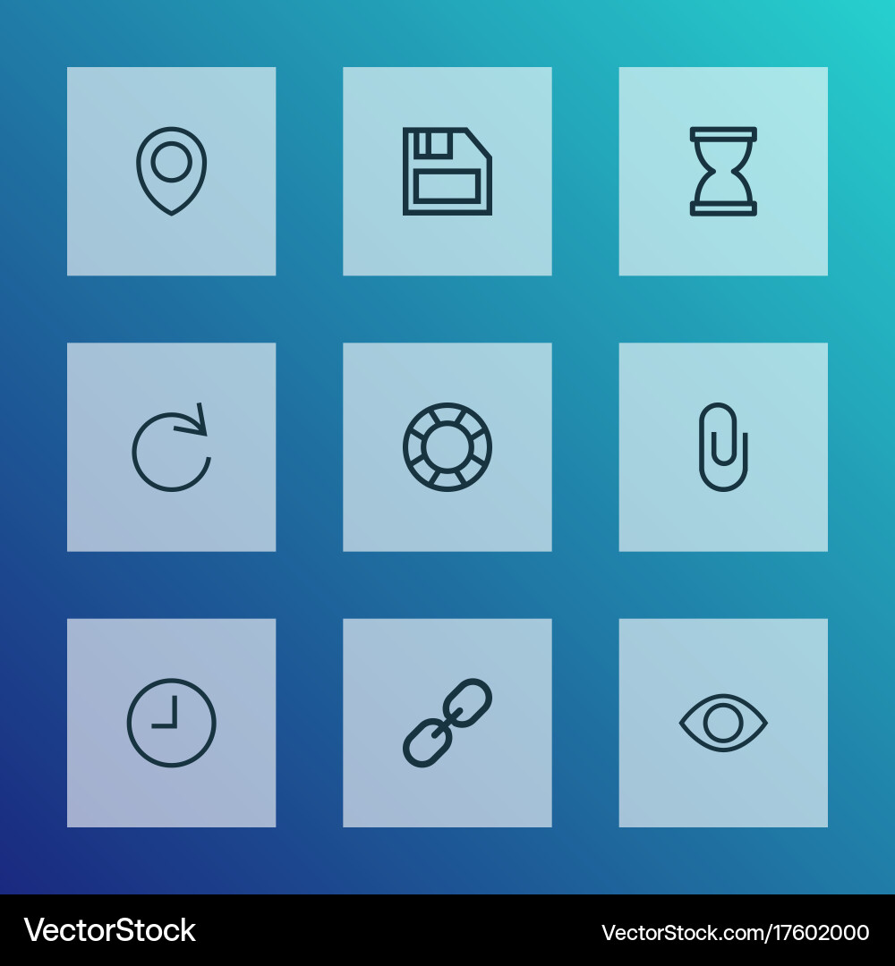 Interface outline icons set collection of show vector image