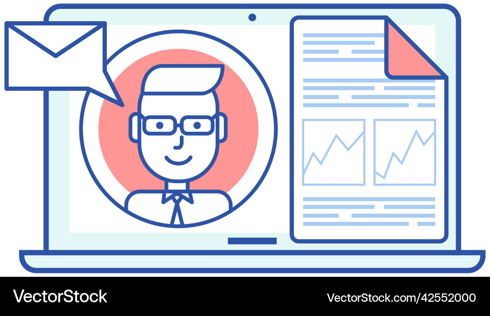 Man works with statistics documents and email Man works with statistics documents and email vector image
