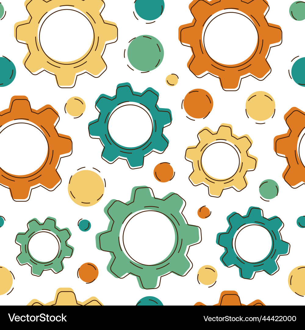 Seamless pattern with colorful gears and circles Vector Image