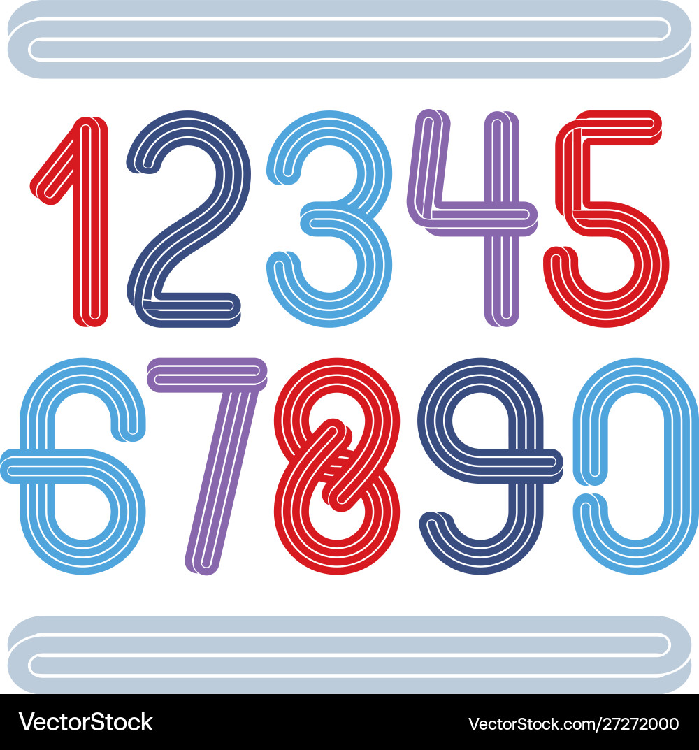 Set funky rounded numbers made with parallel Set funky rounded numbers made with parallel vector image