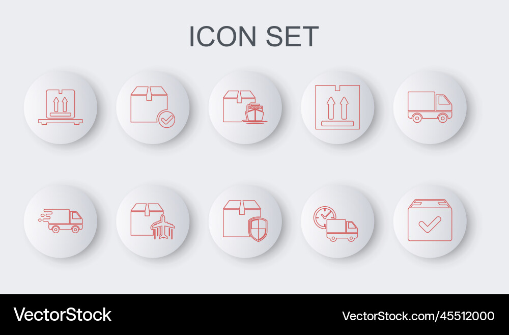 Set line package box with check mark delivery Set line package box with check mark delivery vector image