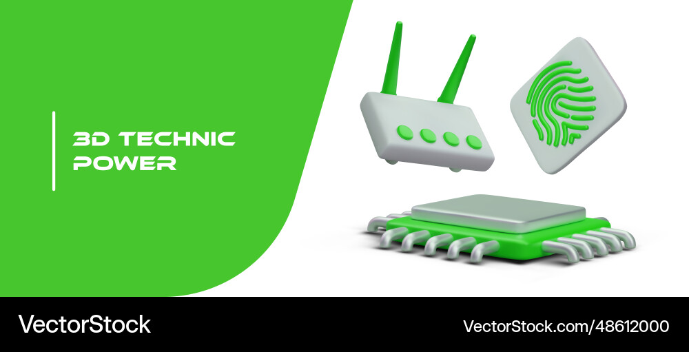 Technical power 3d green microprocessor router Vector Image