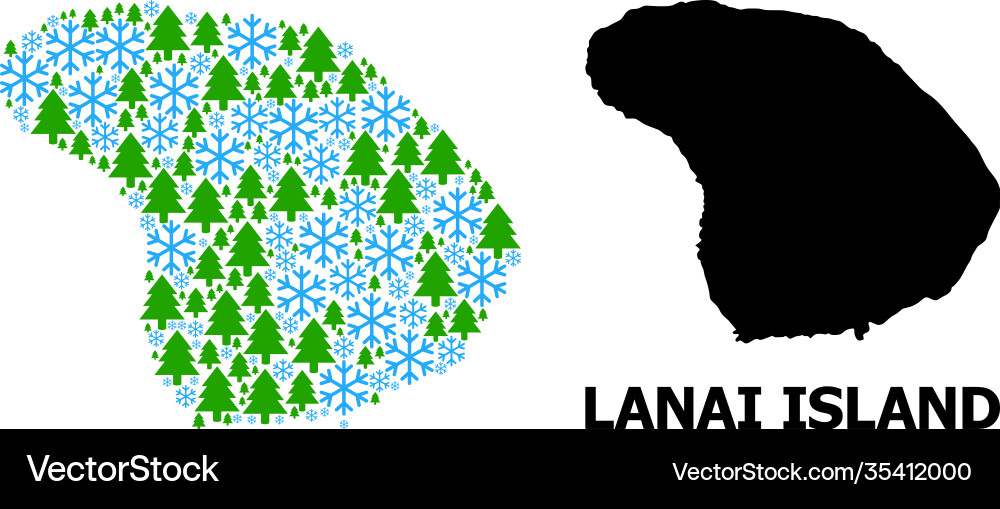 Winter collage map lanai island with snow Winter collage map lanai island with snow vector image