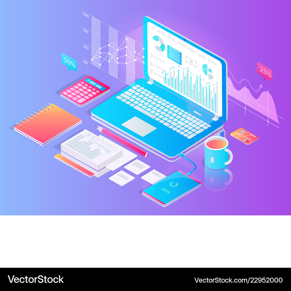 Workspace with tablet and useful stuff on desktop Workspace with tablet and useful stuff on desktop vector image