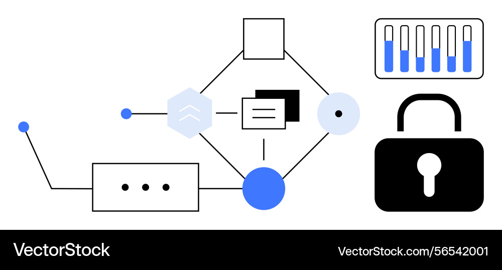 Abstrakter Datensicherheits-Workflow mit Symbolen des Schlosses vektorbild