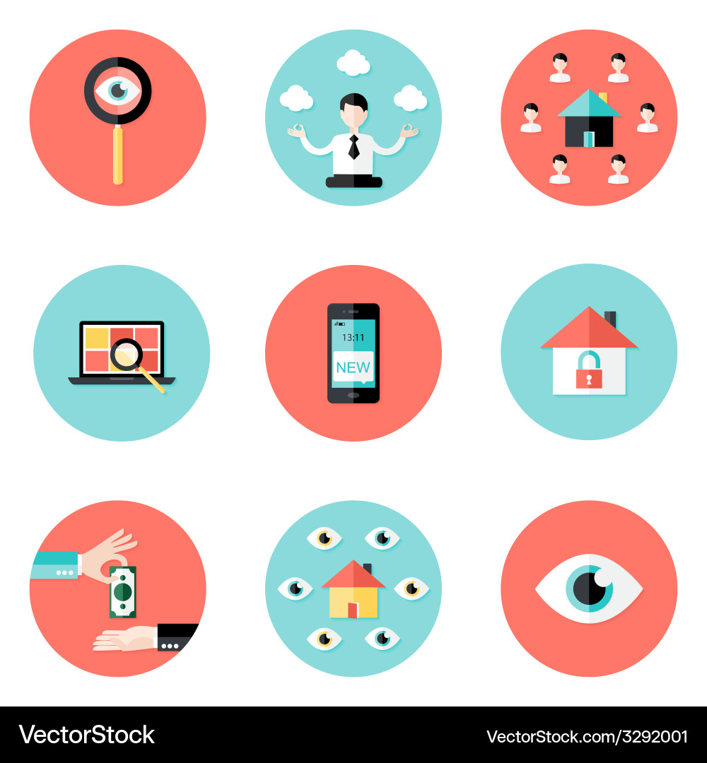 Business real estate circle flat icons set Vector Image