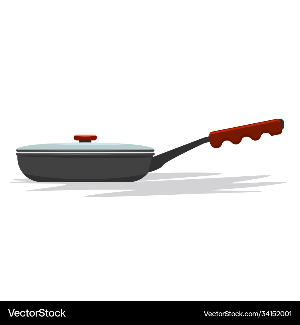 Frying pan with handle and cover from side view Vector Image