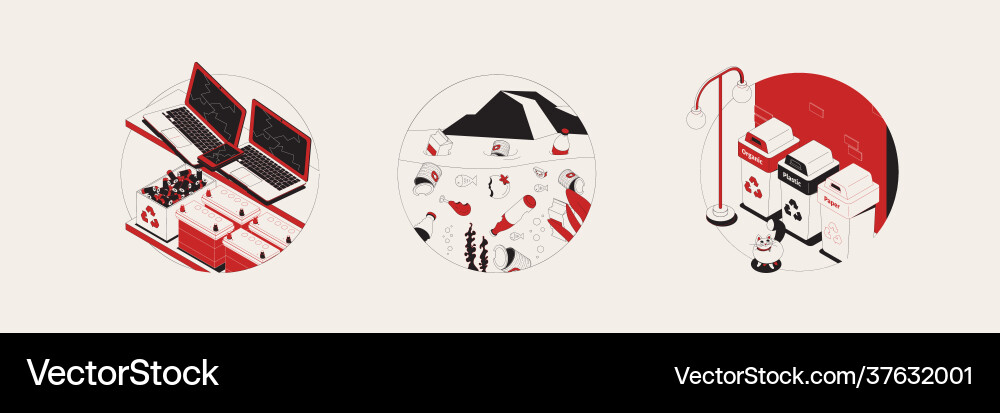 Garbage isometric compositions set Garbage isometric compositions set vector image