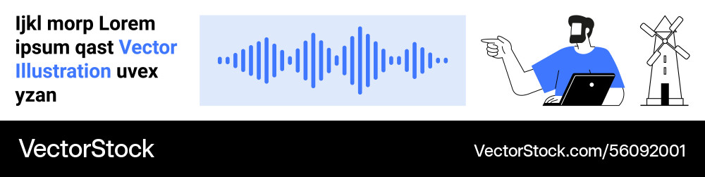 Man with laptop explaining sound wave pattern next Vector Image
