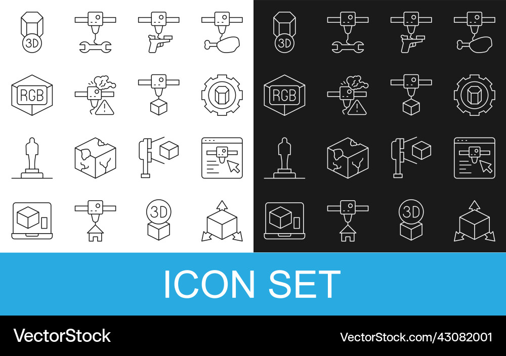 Set line isometric cube 3d printer setting gun Set line isometric cube 3d printer setting gun vector image