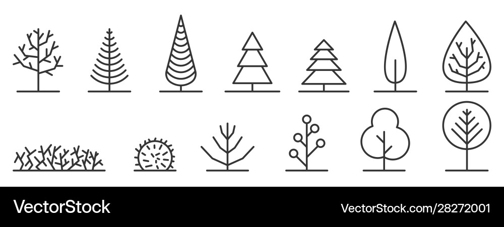 Set minimal trees linear icons Set minimal trees linear icons vector image