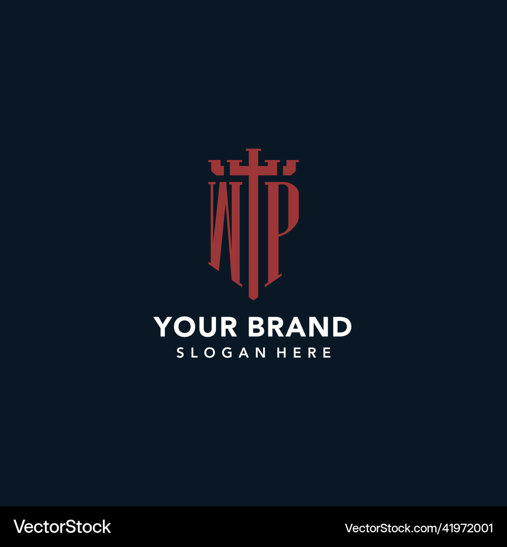 Wp initial monogram logos with sword and shield Vector Image