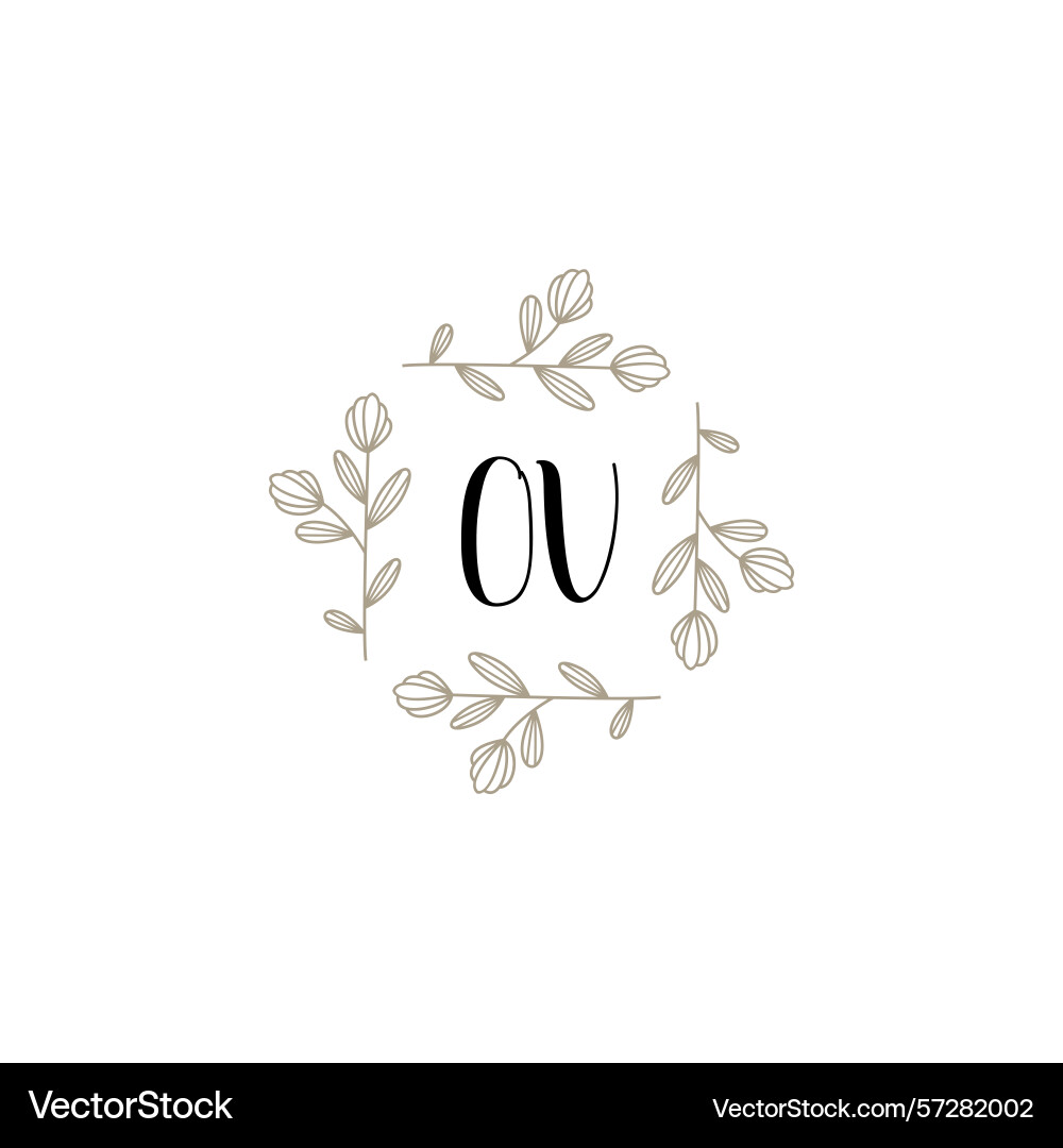 Botanical monogram logos with initial ov Vector Image