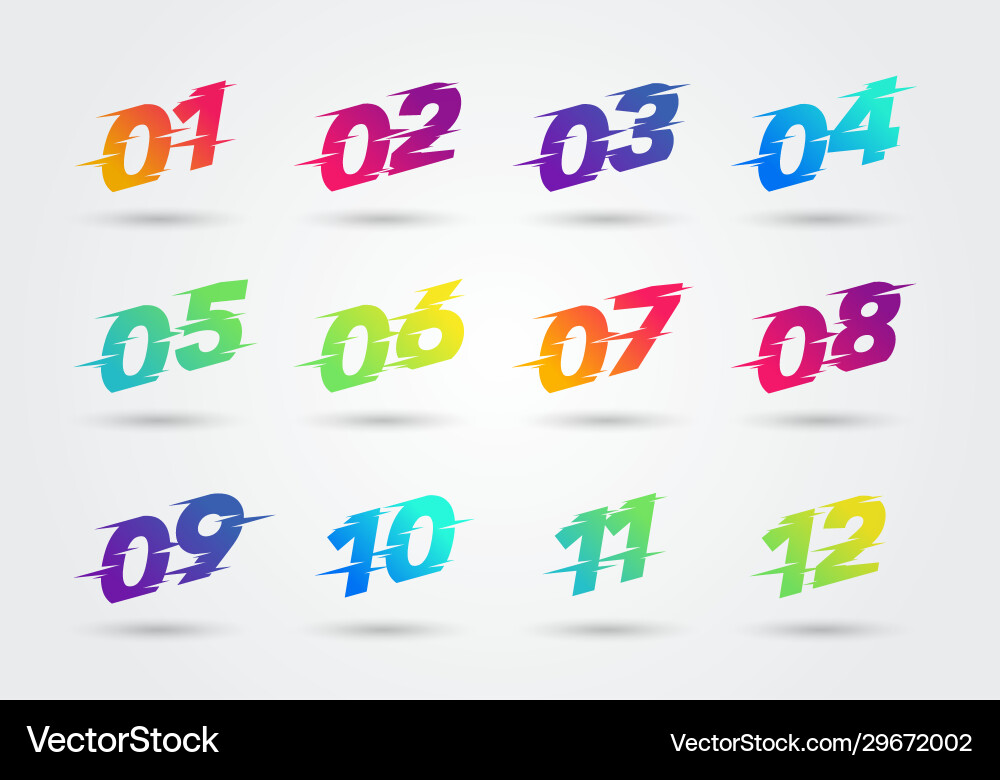 Bullet points numbers with glitch effect Bullet points numbers with glitch effect vector image