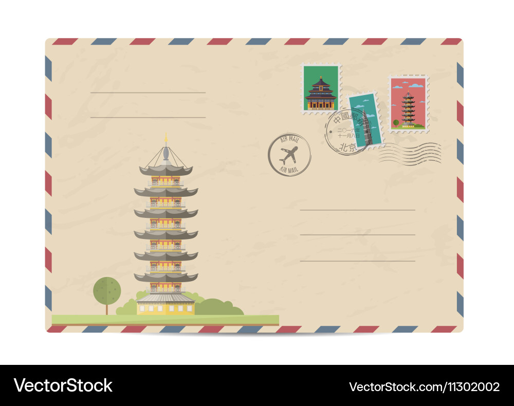 Chinesische Pagode Postal Envelope vektorbild