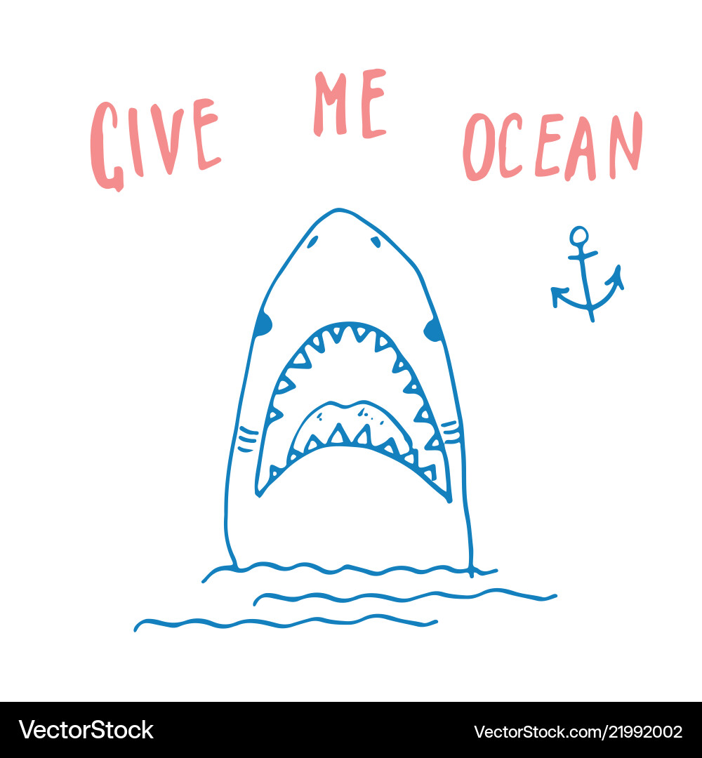 Cute shark hand drawn sketch t-shirt print design Cute shark hand drawn sketch t-shirt print design vector image