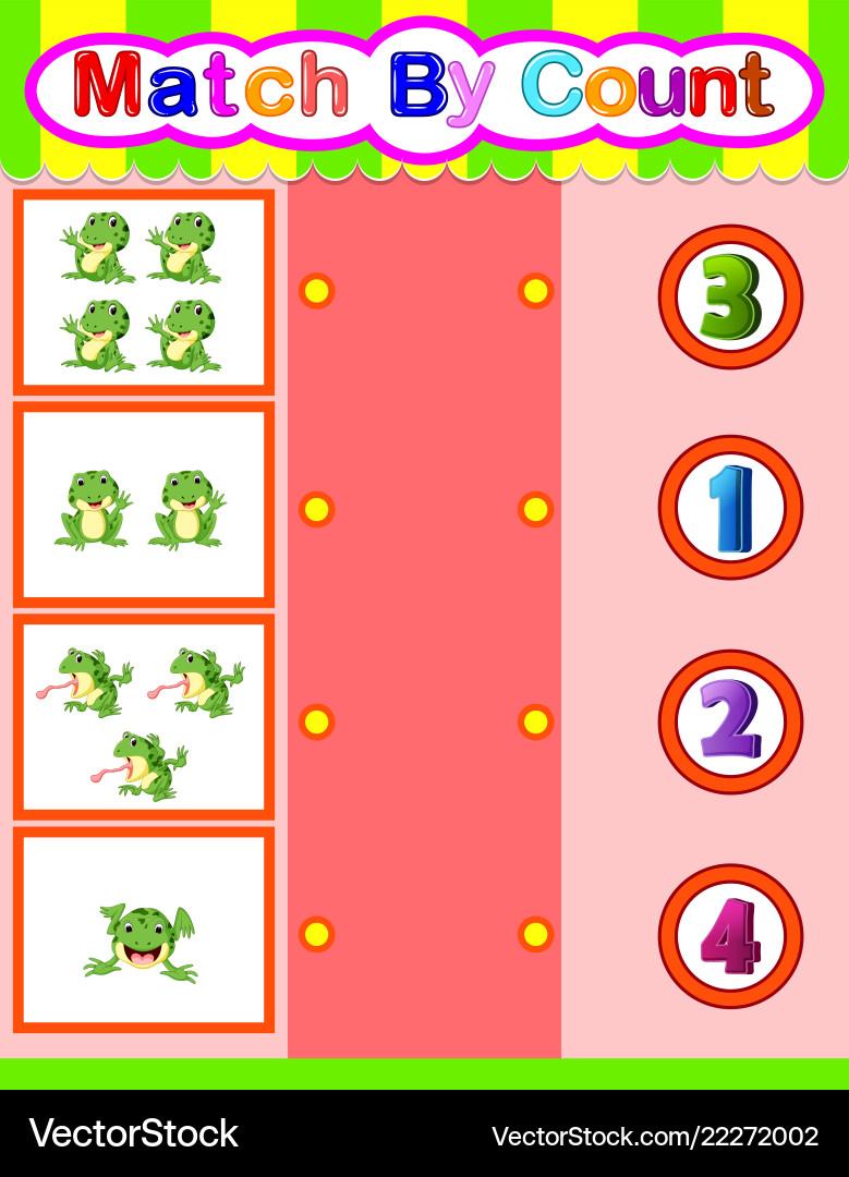 Frog Counting & Matching Game - Educational Print vector image