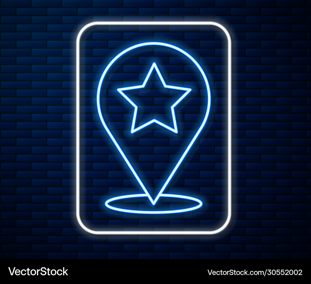 Glowing neon line map pointer with star icon vector image
