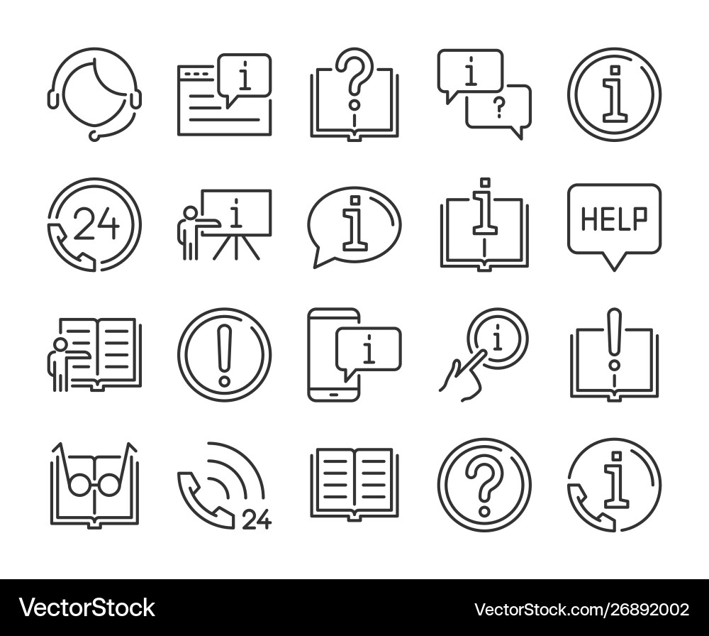 Help icon and support line icons set Help icon and support line icons set vector image