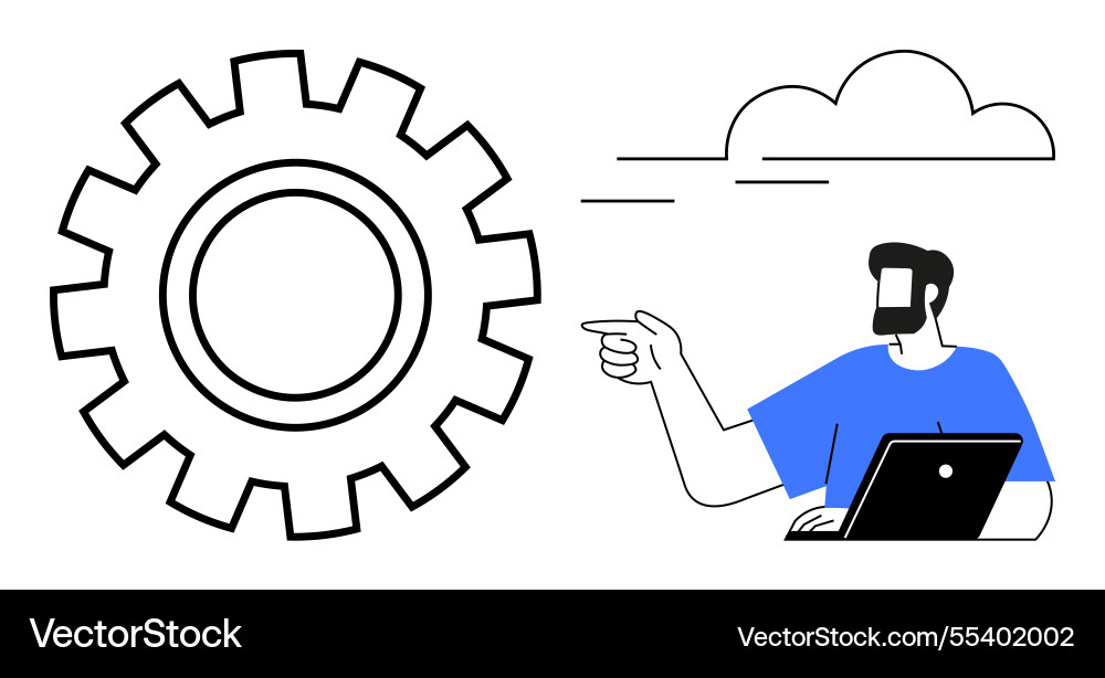 Man pointing at gear symbol representative Man pointing at gear symbol representative vector image