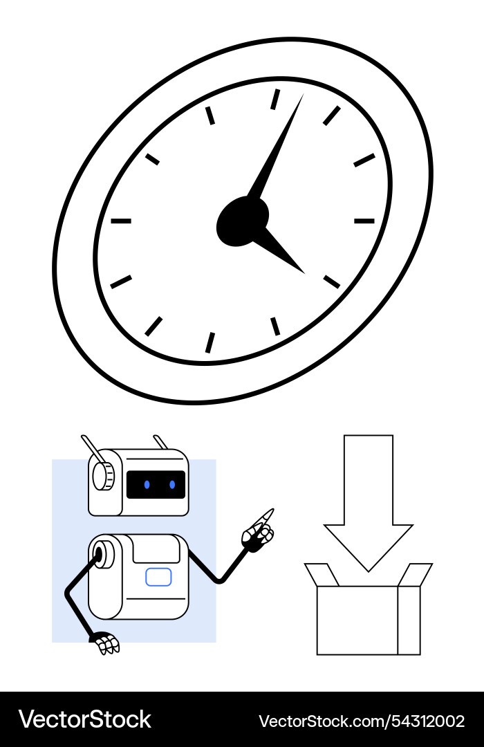 Robot assisting with time management and delivery Robot assisting with time management and delivery vector image