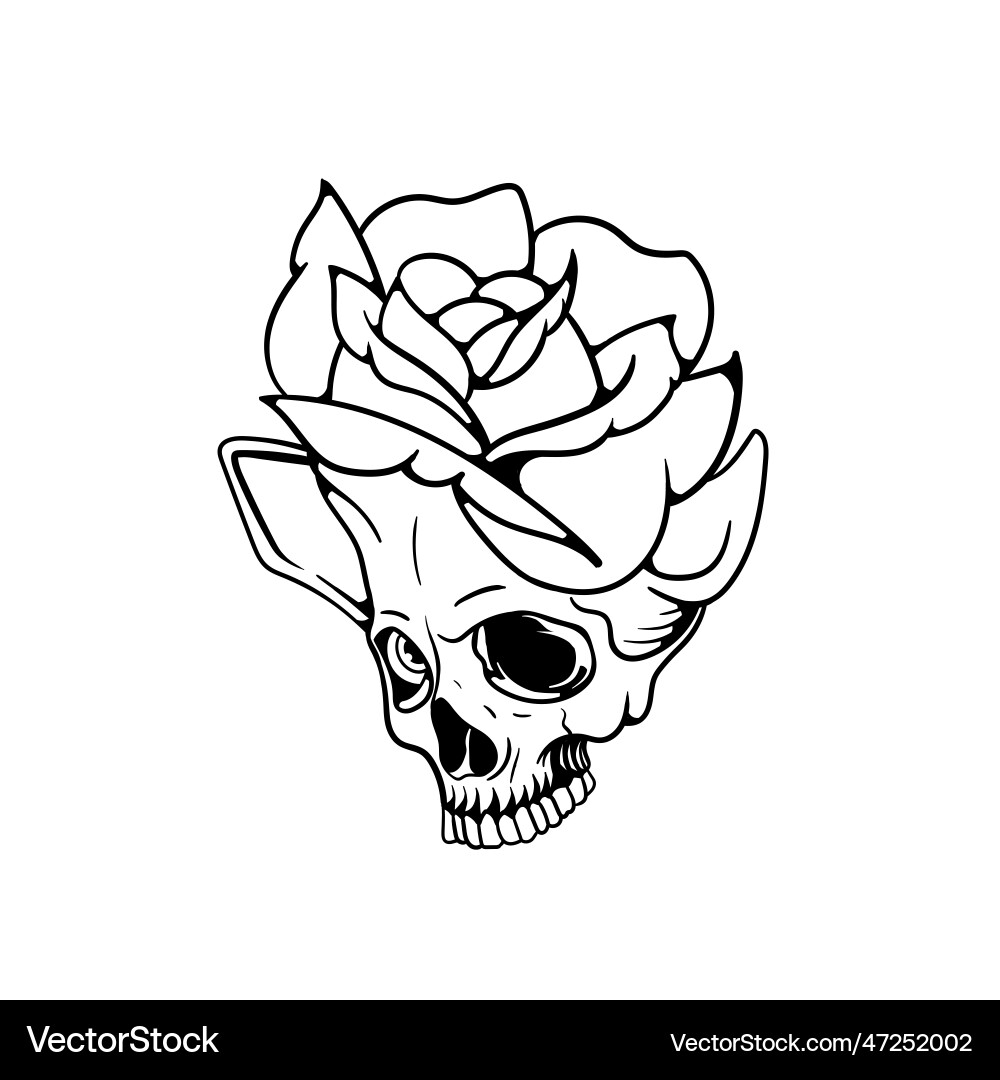 Rose Skull with Floral Outline Vector Image