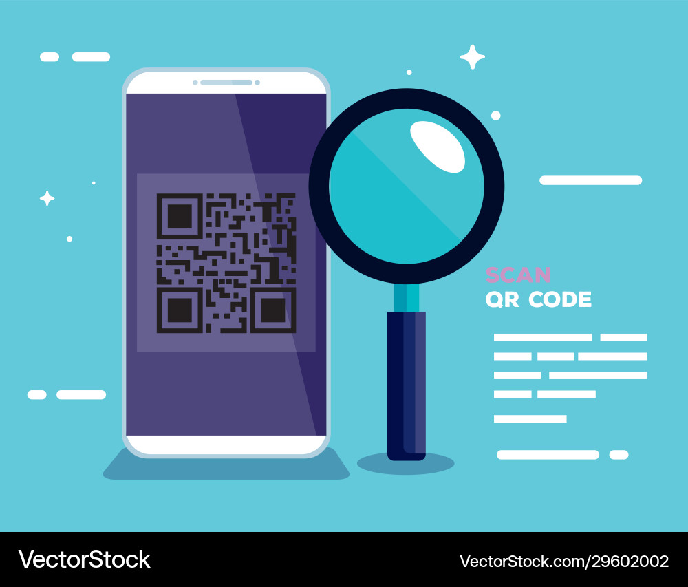 Scan qr code with smartphone and magnifying glass Scan qr code with smartphone and magnifying glass vector image