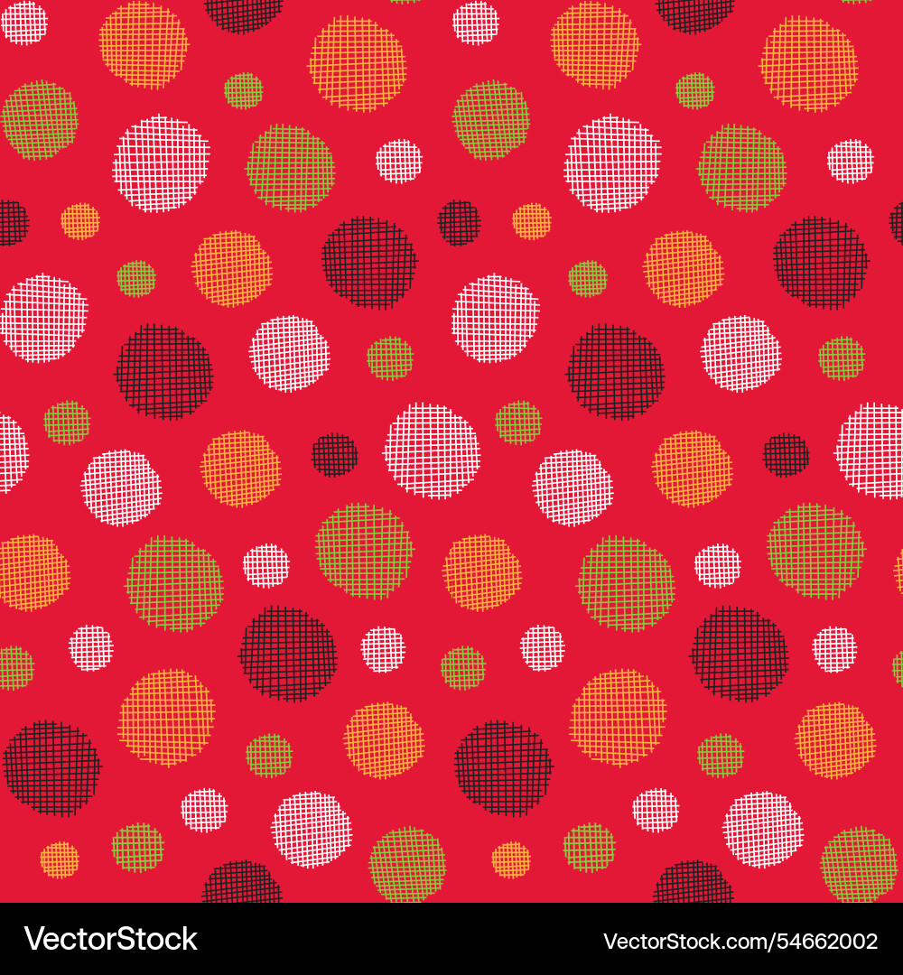 Seamless multi color polka dots on red background Vector Image