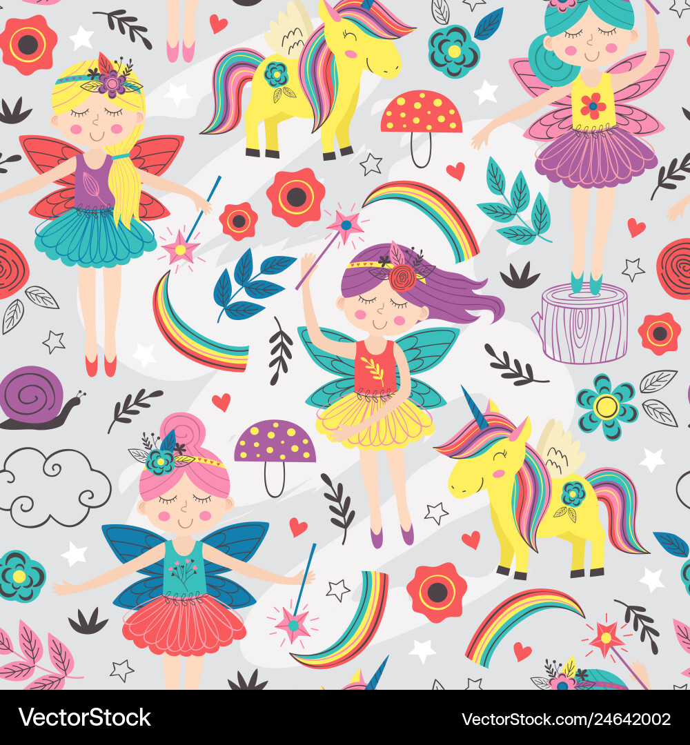 Seamless pattern with magic forest fairies Seamless pattern with magic forest fairies vector image