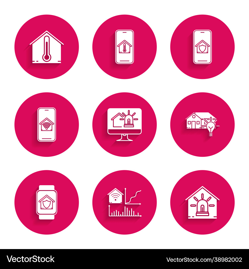 Set computer monitor with smart house and alarm Set computer monitor with smart house and alarm Vector Image