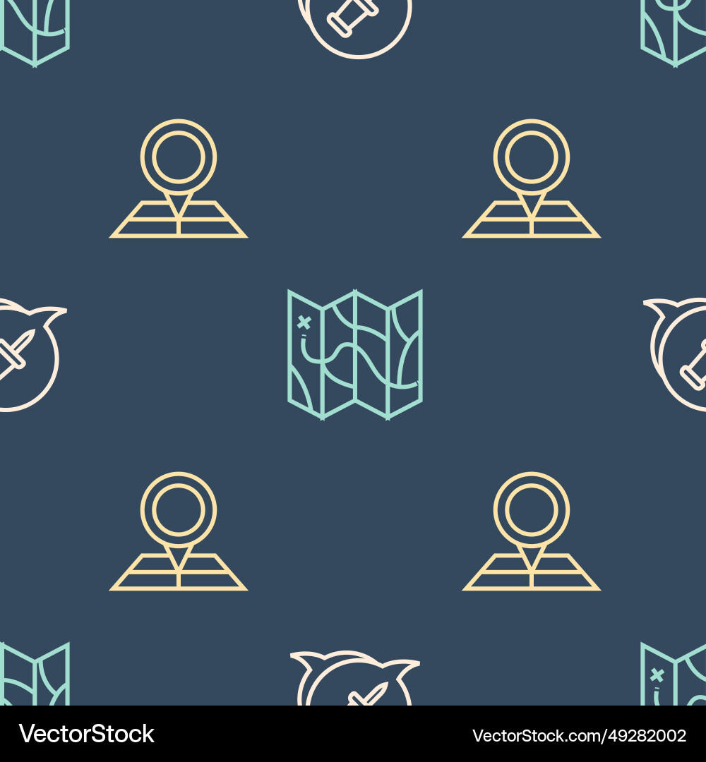 Set line push pin folded map with location marker vector image