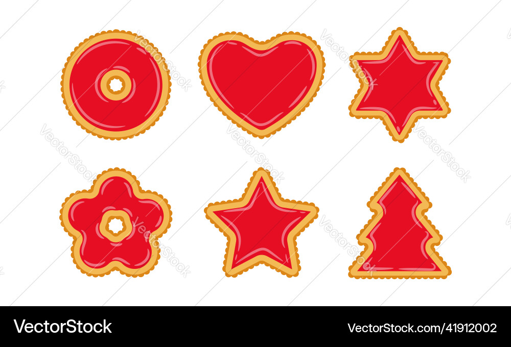 Set of cookies different shapes with red jelly Set of cookies different shapes with red jelly Vector Image