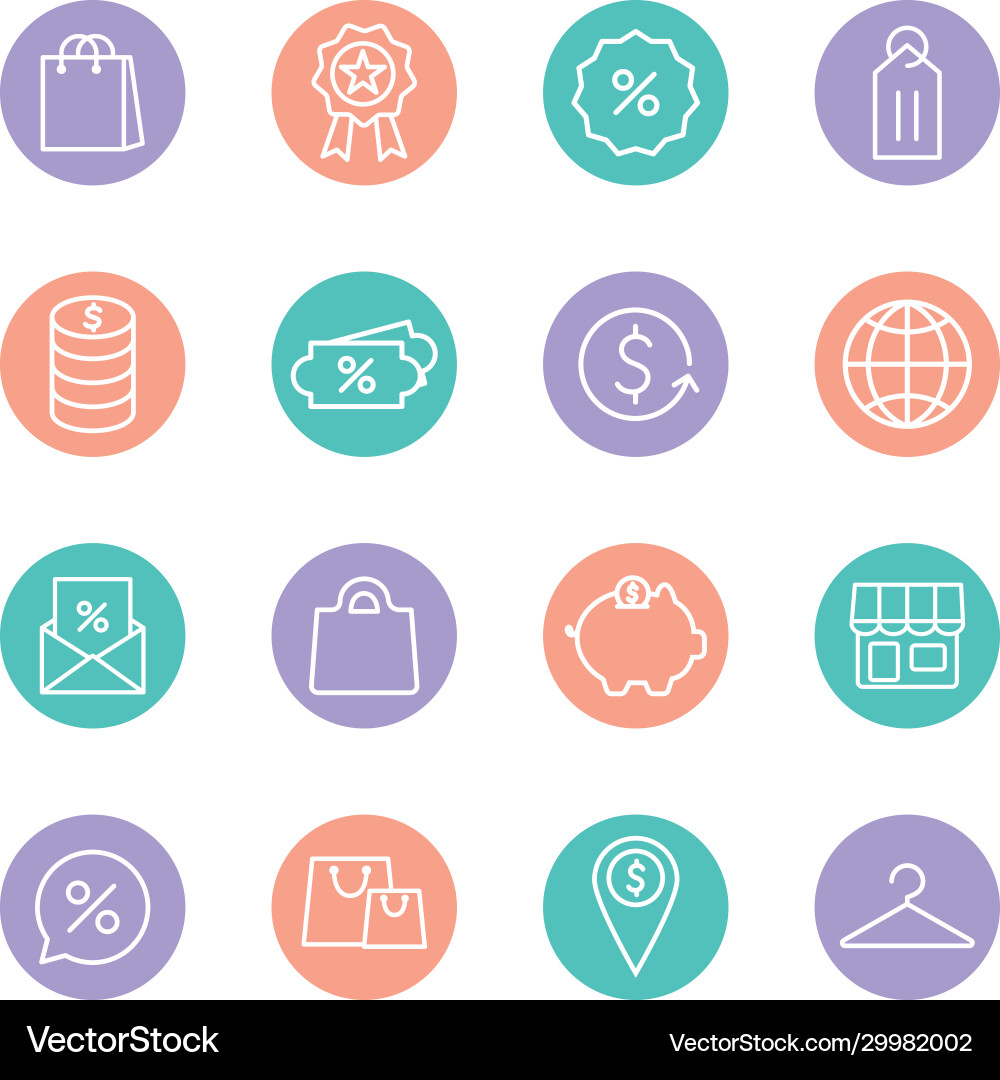 Shopping line and block style icon set vector image