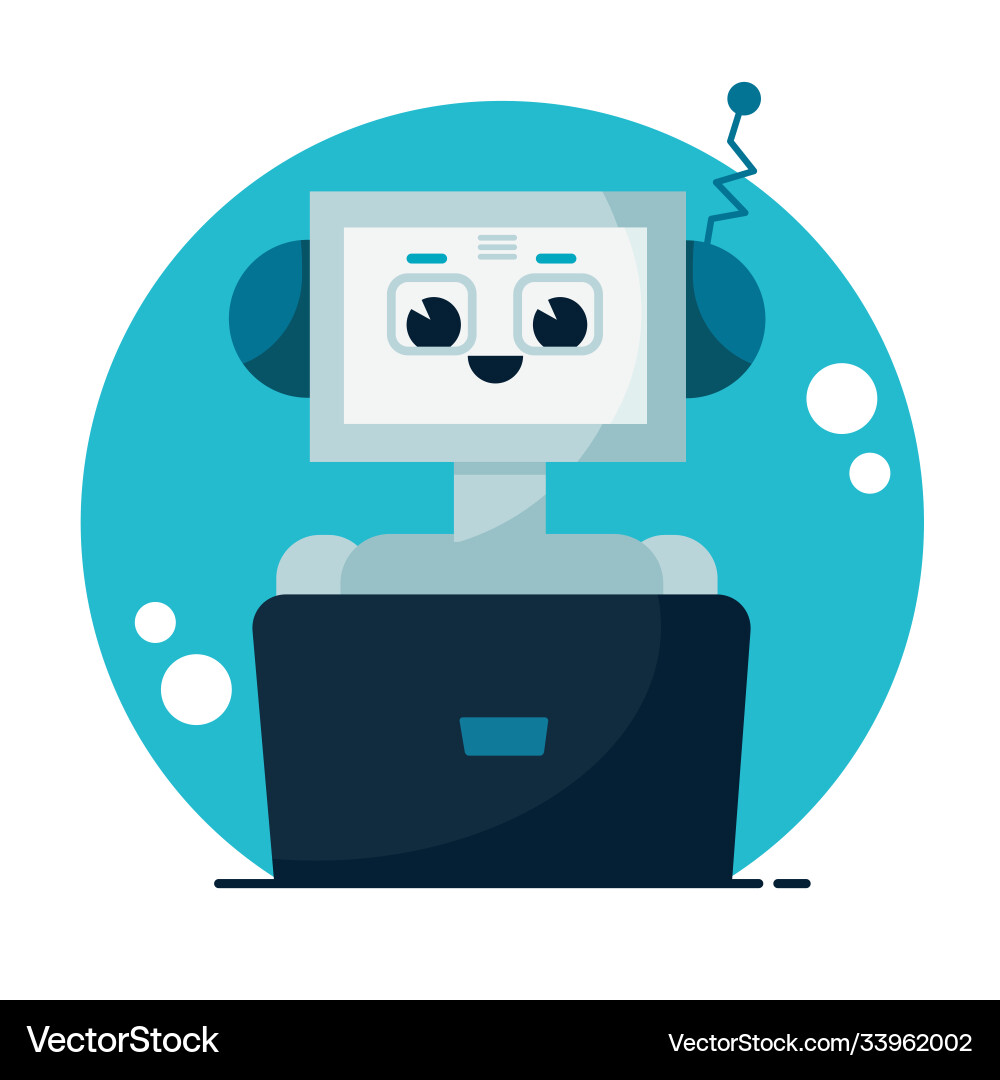 Smiling cute robot chat bot support service Smiling cute robot chat bot support service Vector Image