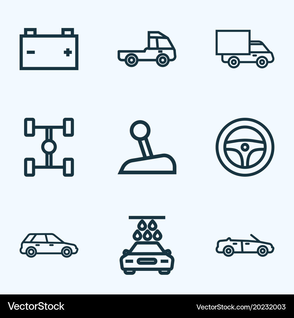 Automobile icons line style set with steering Vector Image