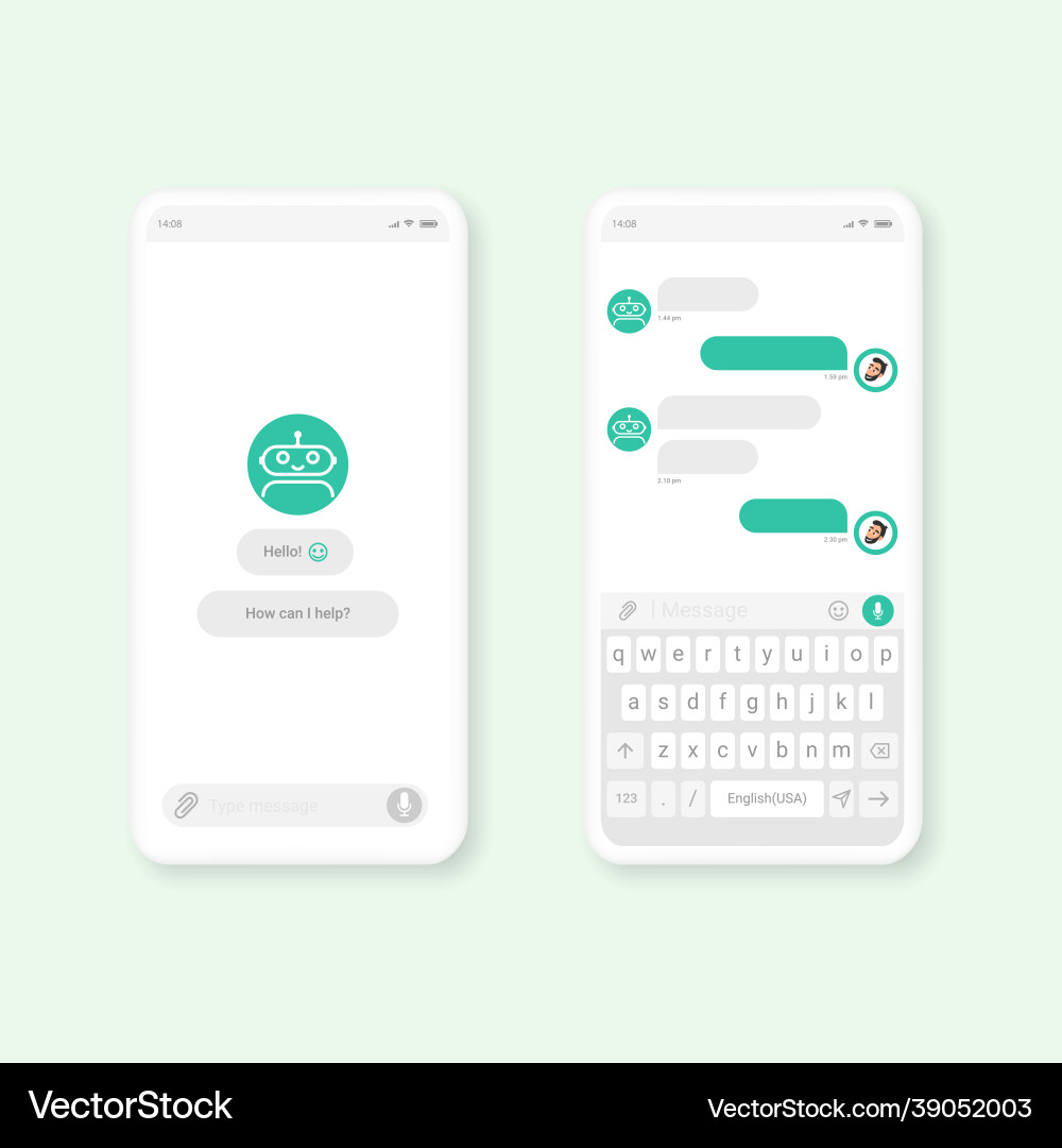 Chat bot mobile application dialog box template Chat bot mobile application dialog box template vector image