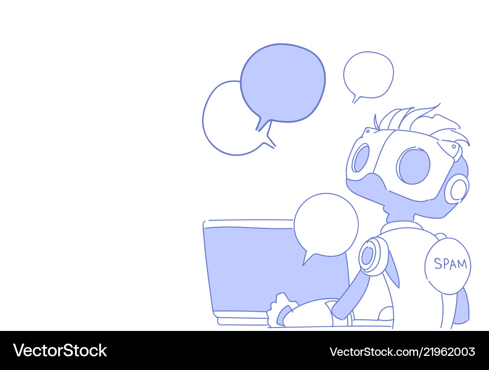 Chat bot using laptop computer robot virtual Vector Image