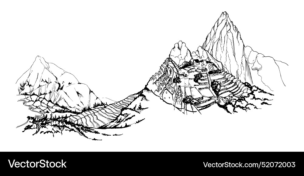Hand drawn ink mountain landscape scenery Vector Image