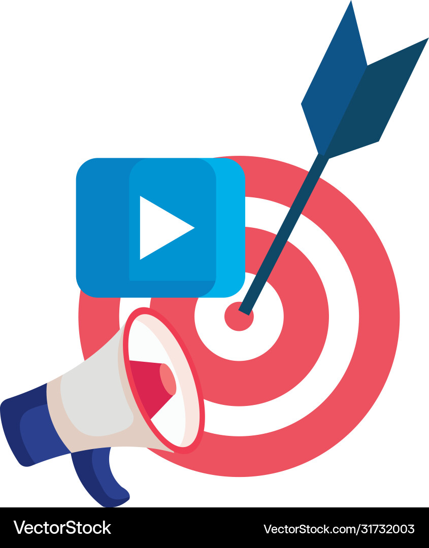 Isolated target play button and megaphone Vector Image
