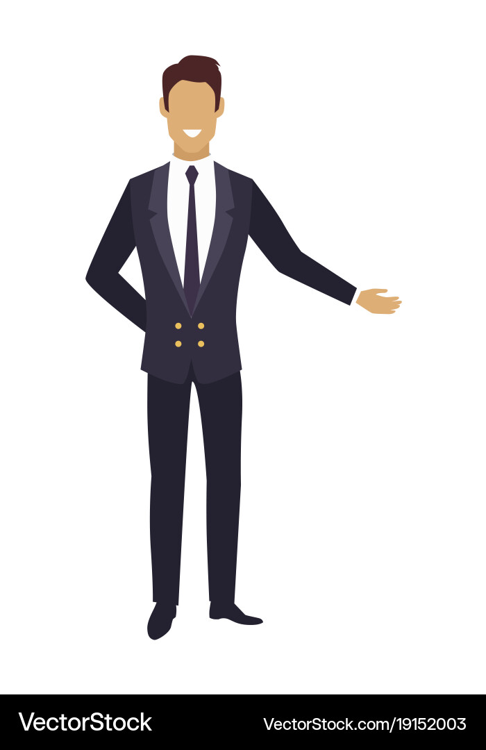 Man in expensive suit pointing on something vector image