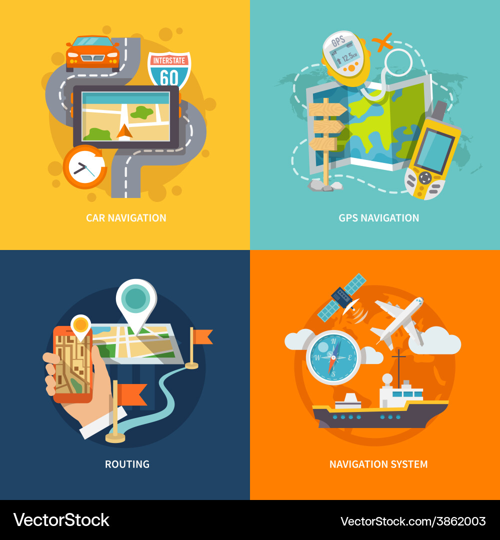 Navigation icons flat composition vector image