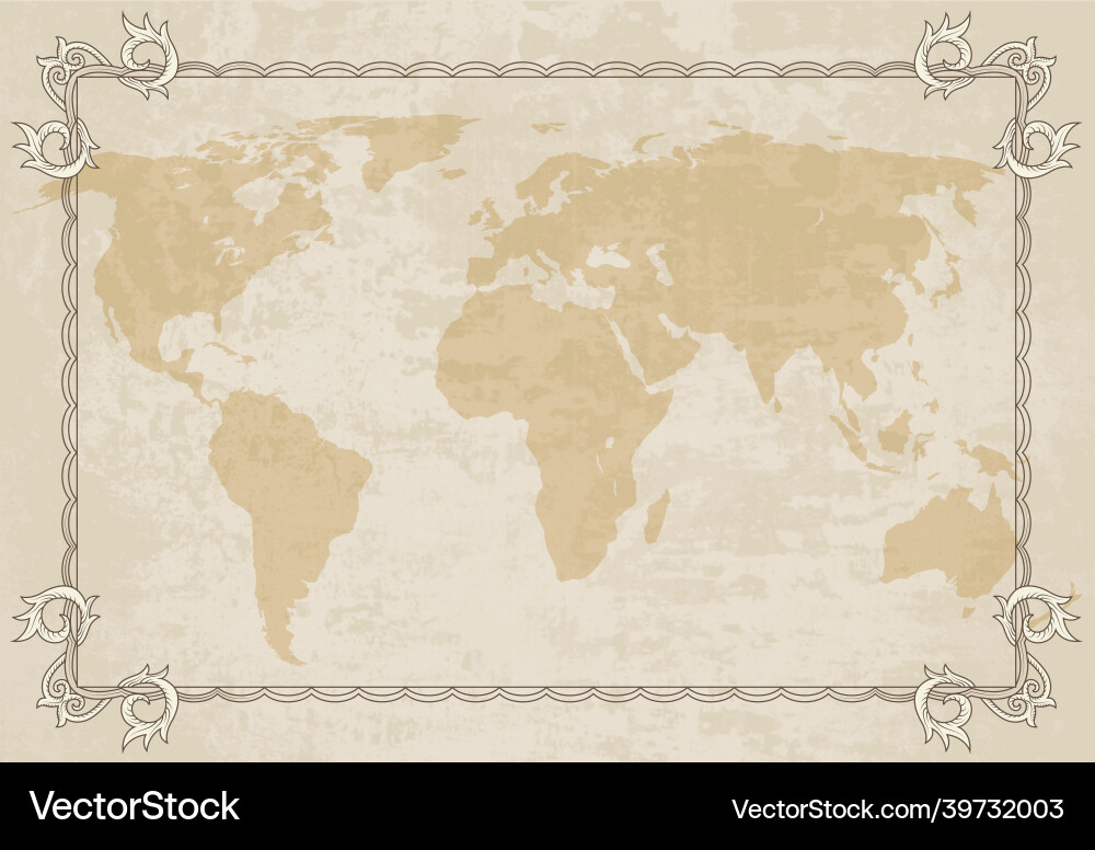 Old world map with frame retro design banner Vector Image