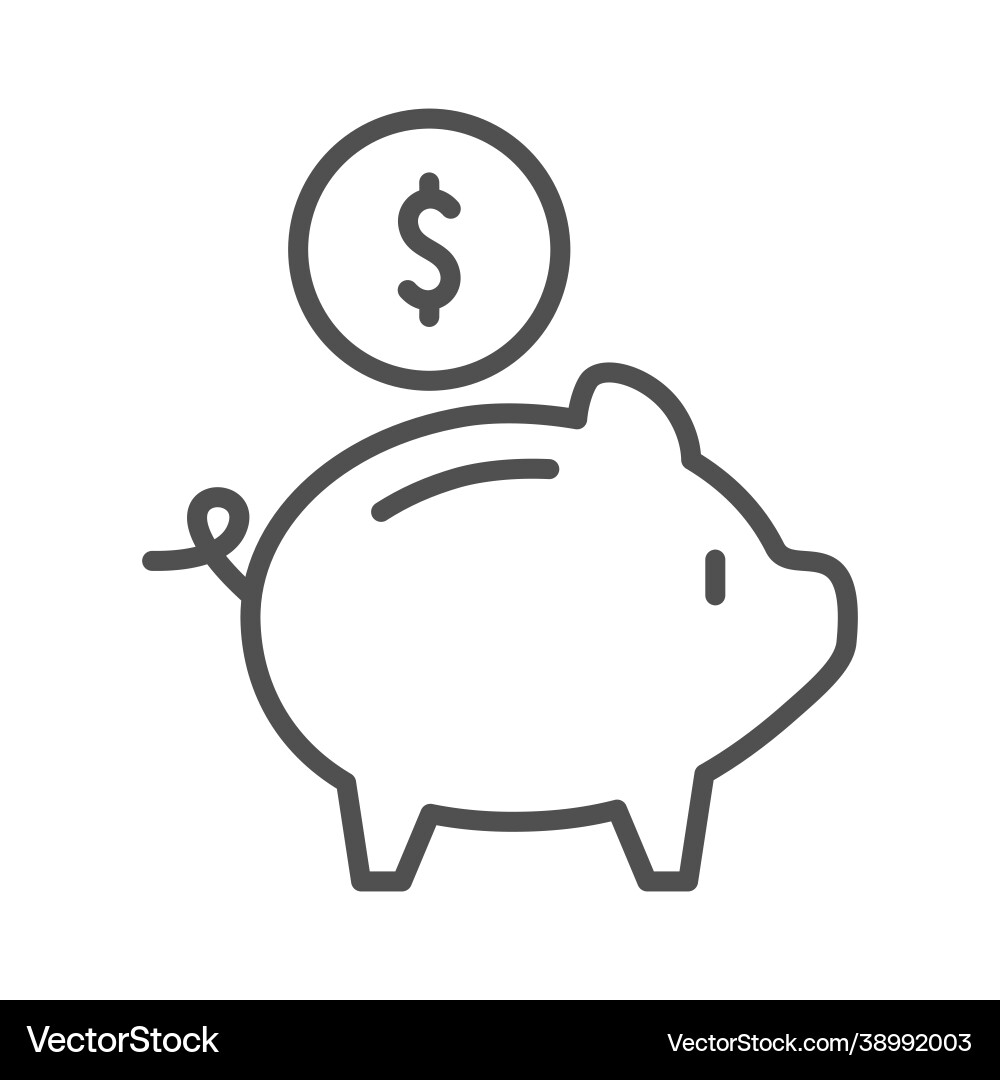 Piggy bank icon in linear style with editable Vector Image