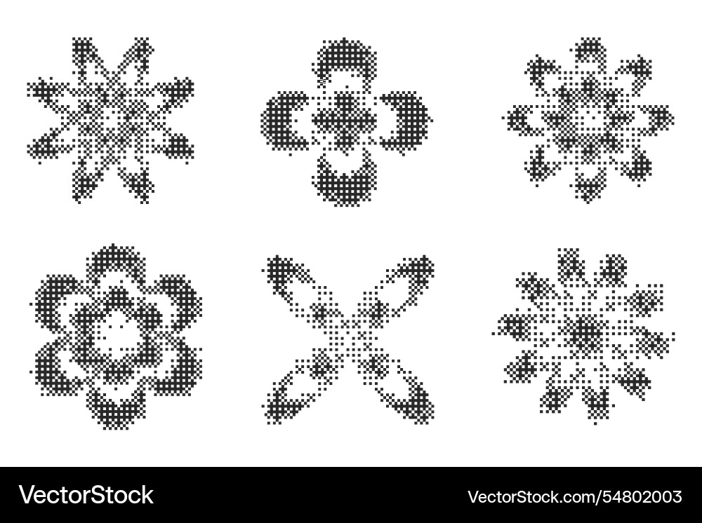 Pixel pattern shapes textured flower with bitmap Pixel pattern shapes textured flower with bitmap vector image